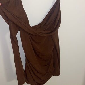 Brown Draped Long Sleeve Top